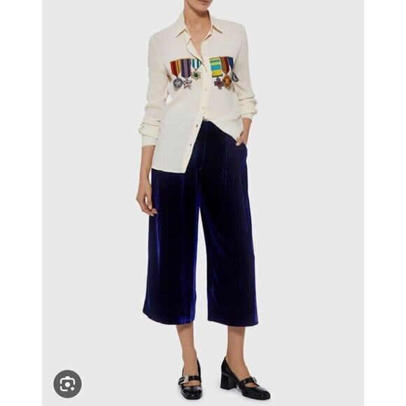 Tibi Wide Leg Cropped Pants Women's Size 0 XS Goth Witch Black Velvet Cropped - Picture 1 of 15